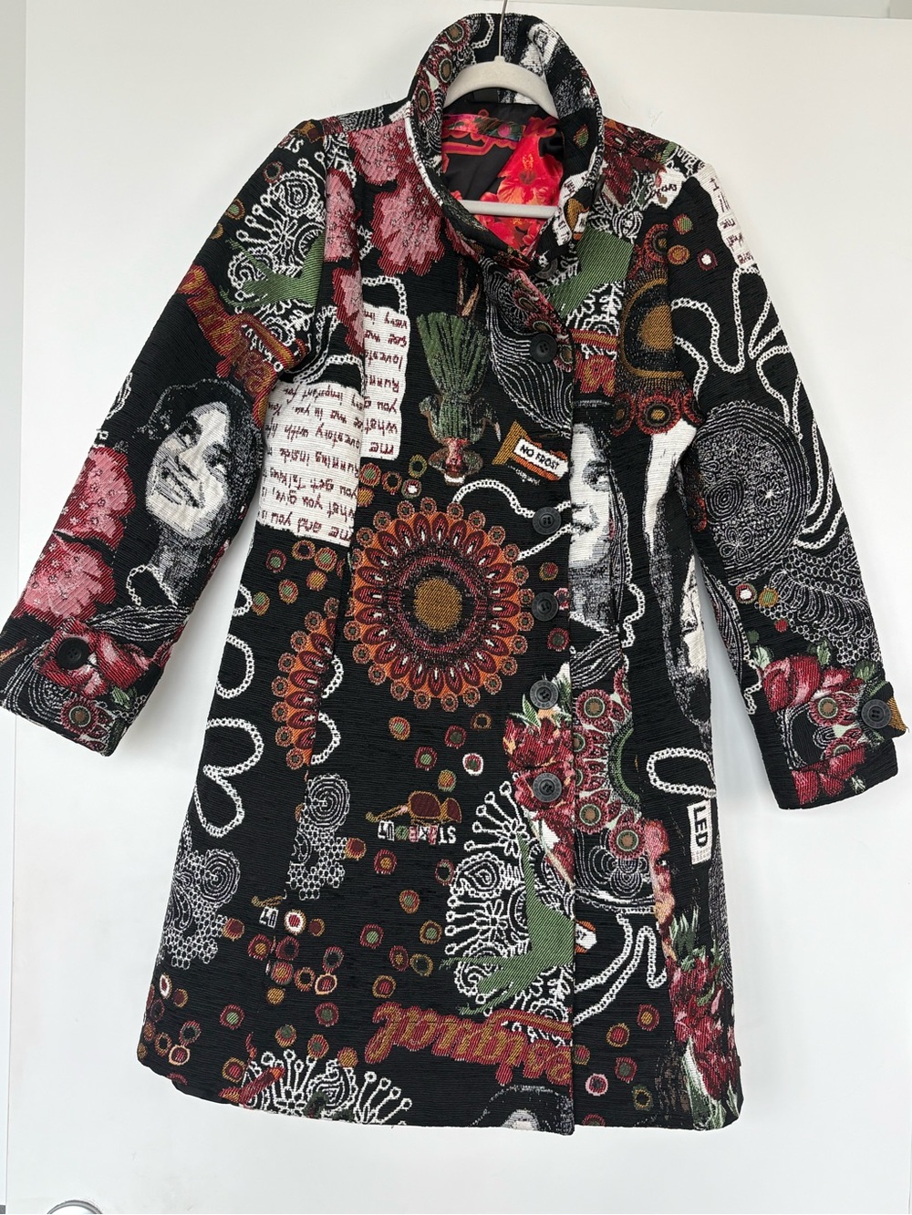Desigual jacquard patchwork coat sz 44 = US S/XS